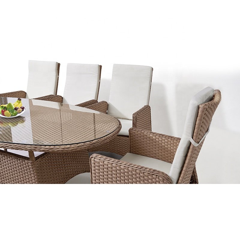 Modern Best Brown Garden Wicker Table 8 Seater Chairs Furniture Outdoor Patio Rattan Aluminum 9 Piece Dining Set
