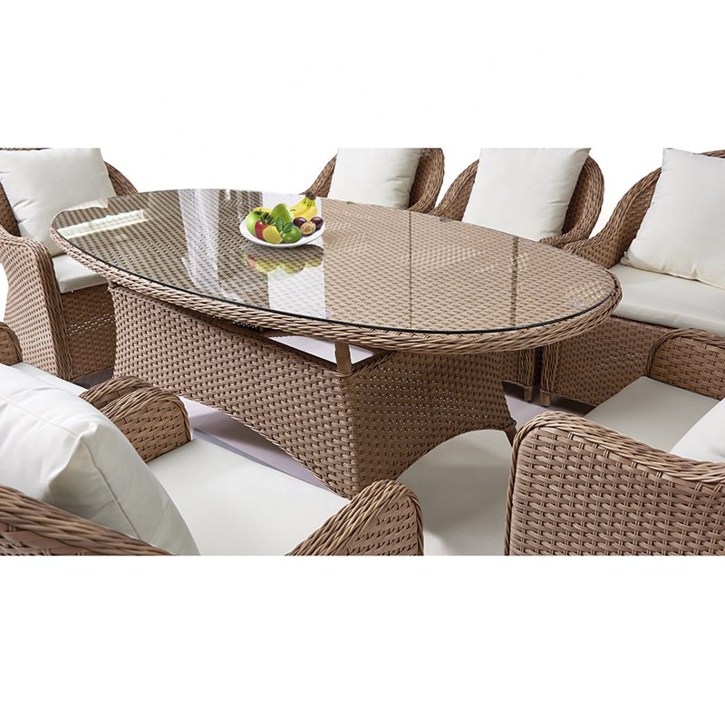 Modern Best Brown Garden Wicker Table 8 Seater Chairs Furniture Outdoor Patio Rattan Aluminum 9 Piece Dining Set