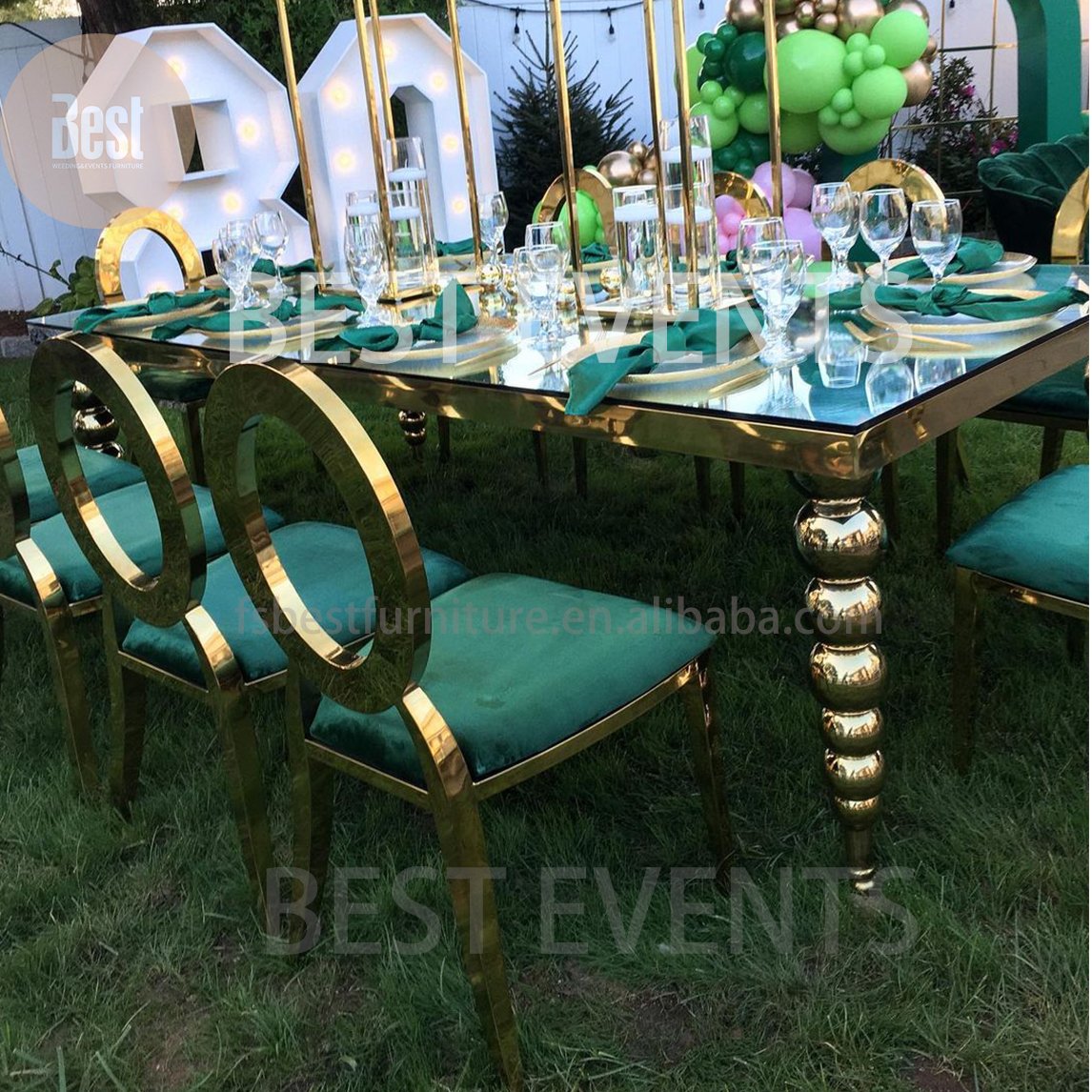 Hot Sale Rectangle Banquet Furniture Gold Colour Nine Balls legs Banquet Dining Table