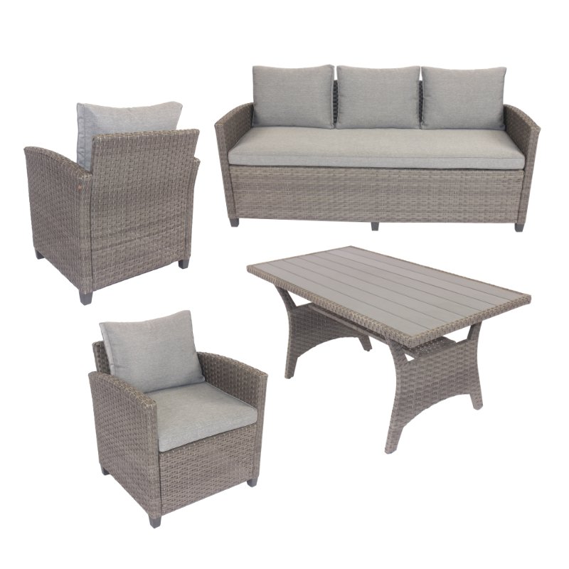 Oem Wholesale Dining Table Set 8 Seater With Seat Cushion Outdoor Rattan Furniture Dining Sofa Set 211G Phu Linh Manufacturer