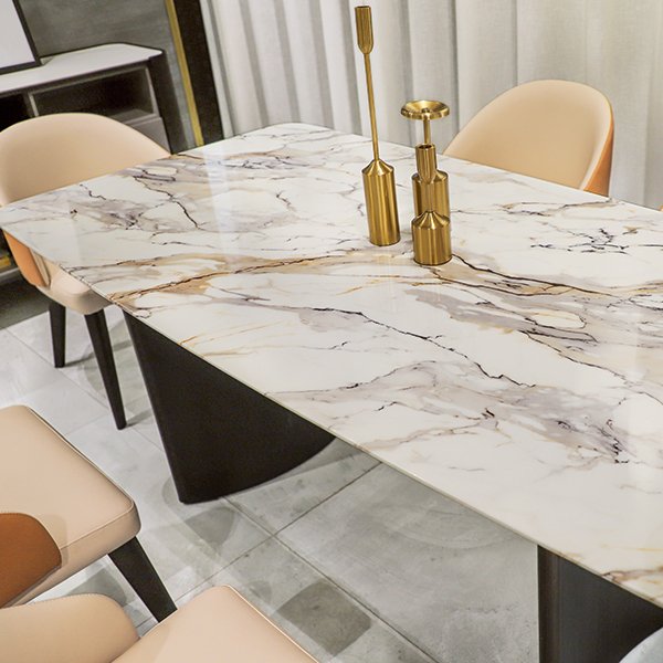 Nordic Furniture Wood Dining Table And Arm Chair Set For 6 Seater With White Leather Dining Chairs