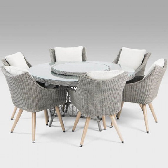 luxury round table with 6pcs chair rattan dinning outside furniture pool outdoor bali patio set