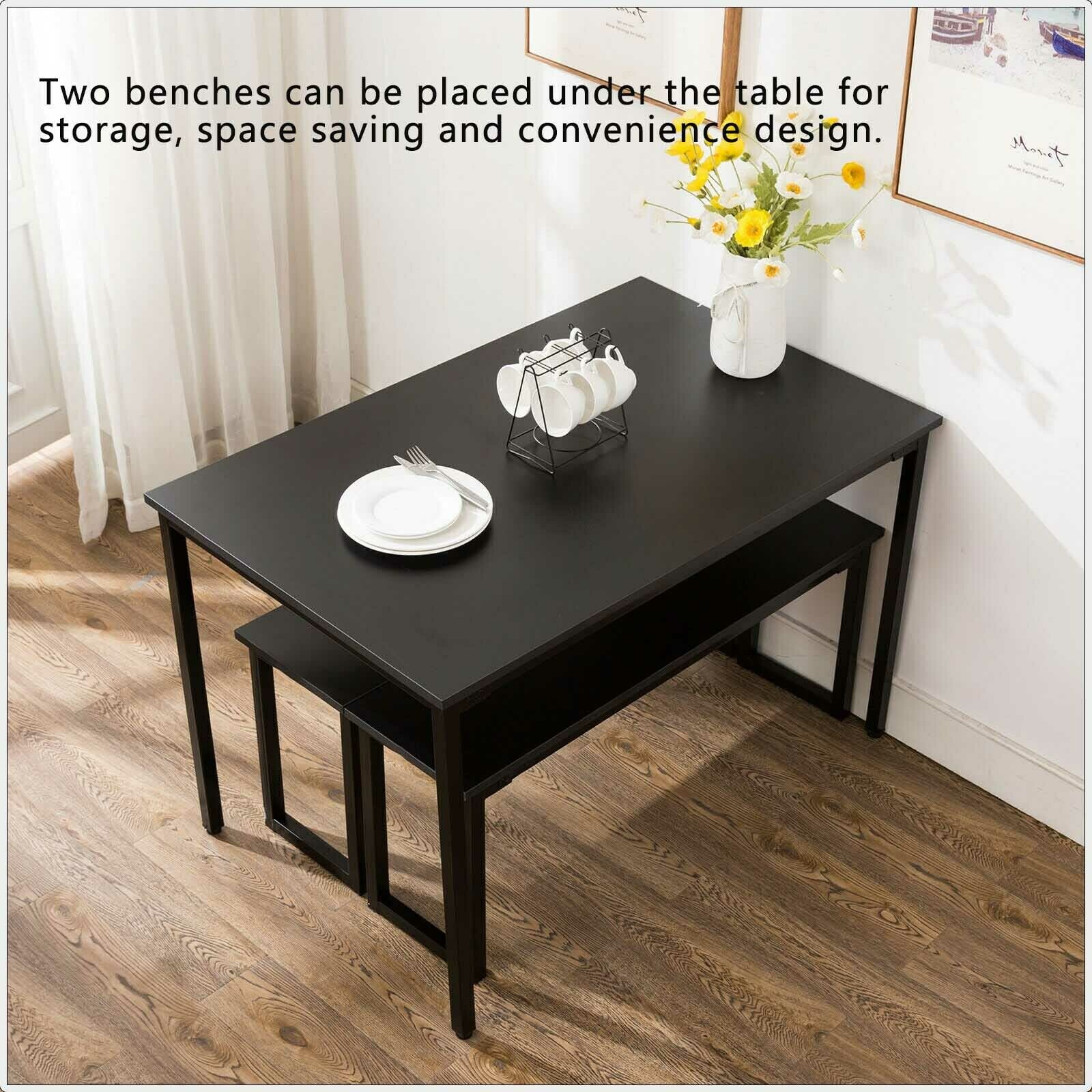 3 Piece Dining Table Set Kitchen Tables Set with Two Benches