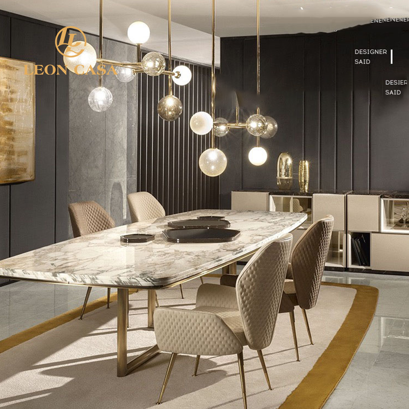 High Quality Home Furniture Dining Room Table Sets Nordic Rectangular Luxury 6 Seater Modern Marble Dining Table Set