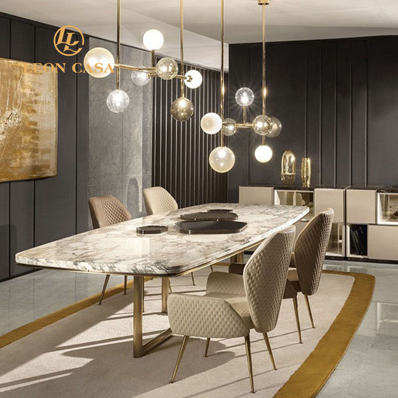 High Quality Home Furniture Dining Room Table Sets Nordic Rectangular Luxury 6 Seater Modern Marble Dining Table Set