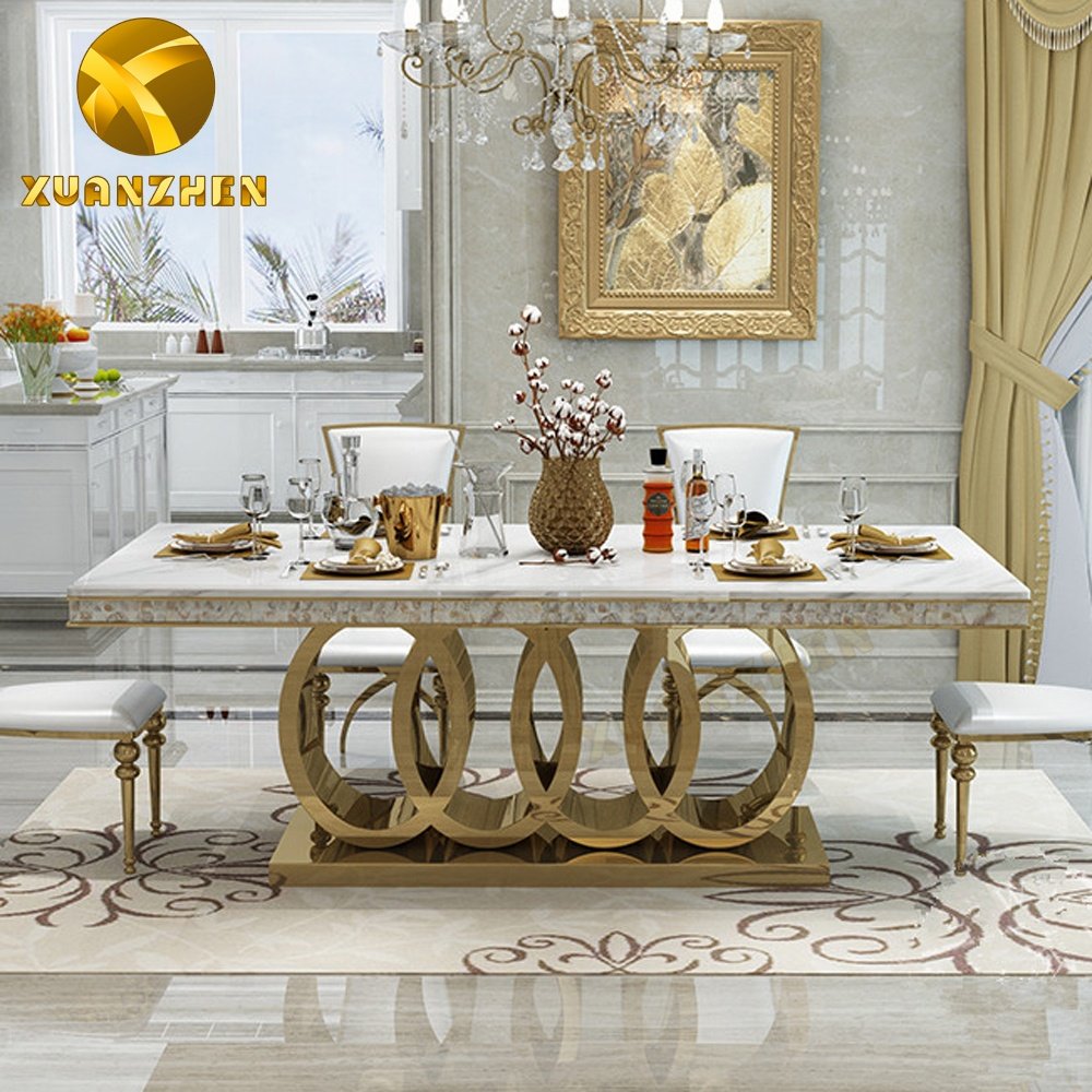 Home furniture modern dining room set marble dining table with 6 chairs made in Foshan DT001