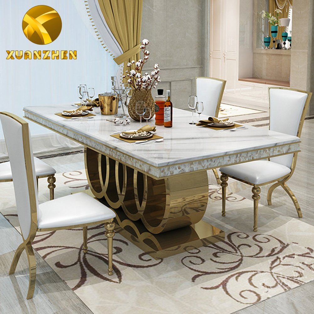 Home furniture modern dining room set marble dining table with 6 chairs made in Foshan DT001
