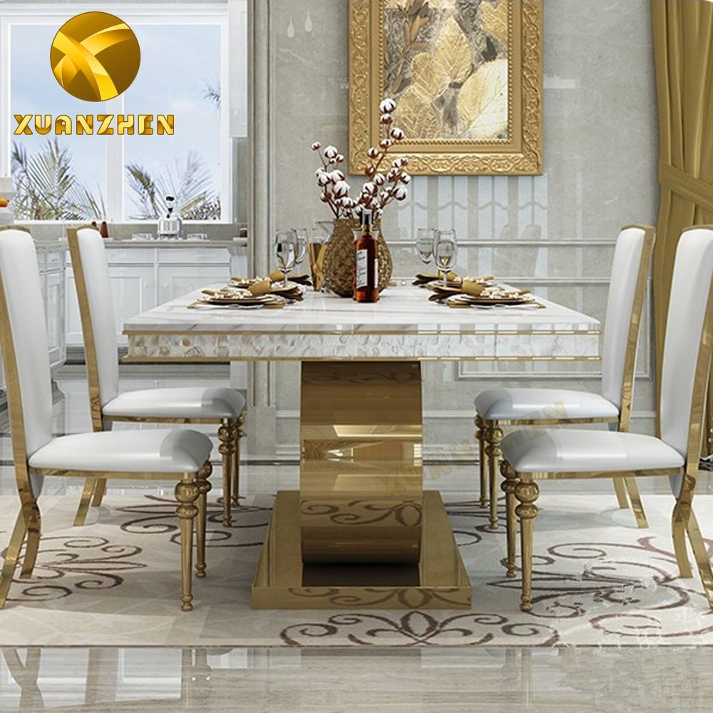 Home furniture modern dining room set marble dining table with 6 chairs made in Foshan DT001