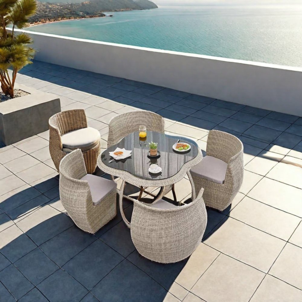 Top Selling Small Dining Table Set 4 Chairs Outdoor Garden Set Rattan Luxury Dining Table Set