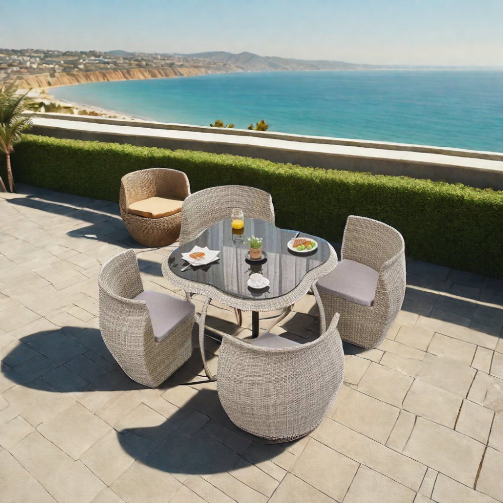 Top Selling Small Dining Table Set 4 Chairs Outdoor Garden Set Rattan Luxury Dining Table Set