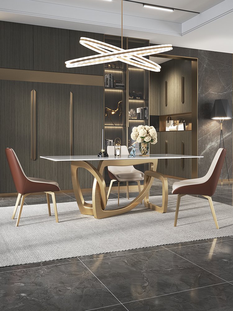 Stainless Steel Titanium Brushed Seal Glaze Slate Dining Table Classic Dining Room Set Modern Marble Top Modern Dining Table
