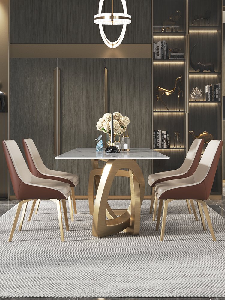 Stainless Steel Titanium Brushed Seal Glaze Slate Dining Table Classic Dining Room Set Modern Marble Top Modern Dining Table