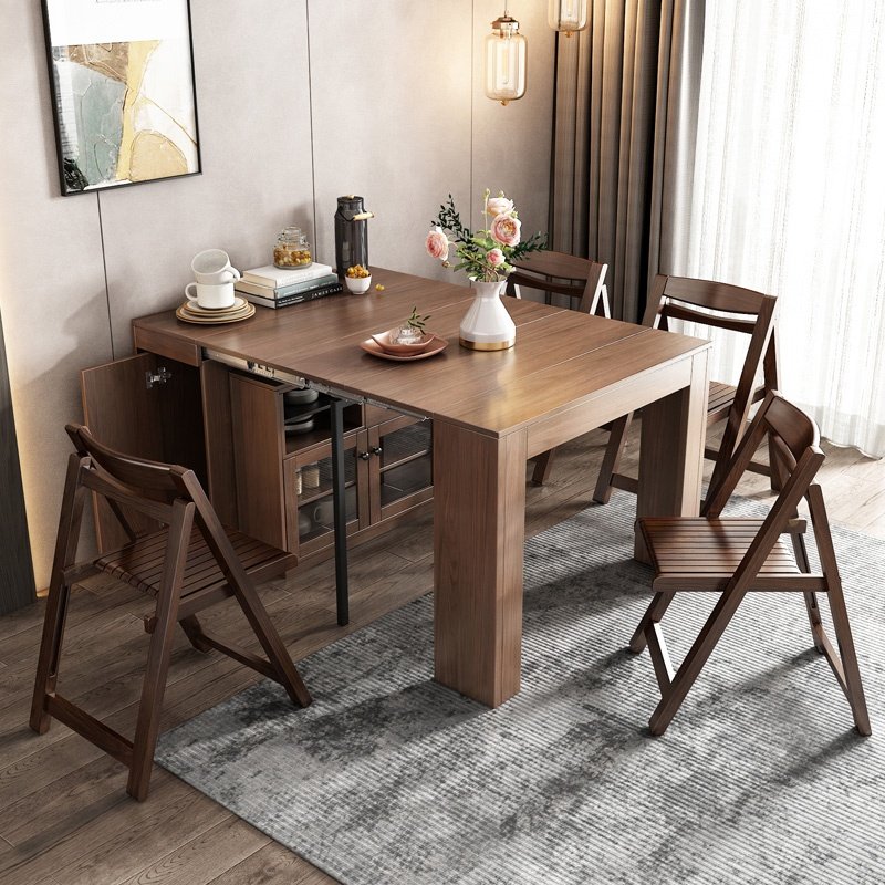 Dining Room Space Saver Storage Sideboard Design Modern Extendable Wooden Dining Table Set