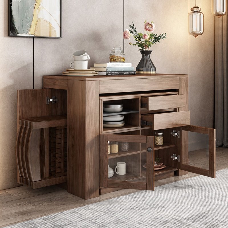 Dining Room Space Saver Storage Sideboard Design Modern Extendable Wooden Dining Table Set
