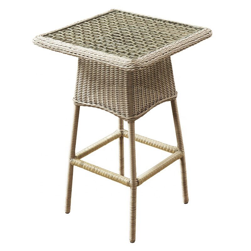 Wedding French Bistro Rattan High Back 4 Chairs Furniture Outside Glass Top Bar Dining Table Set