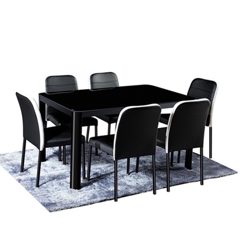 Mesa de comedor y silla modernas Mesa de comedor de diseno de base de metal templado de vidrio templado con 6 sillas para comedo