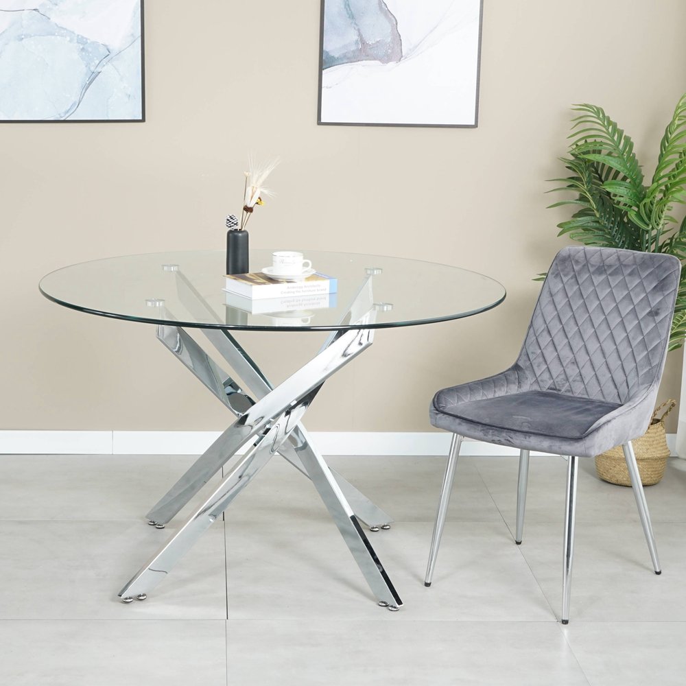 Factory direct sale chrome legs furniture minimalist glass round dining table