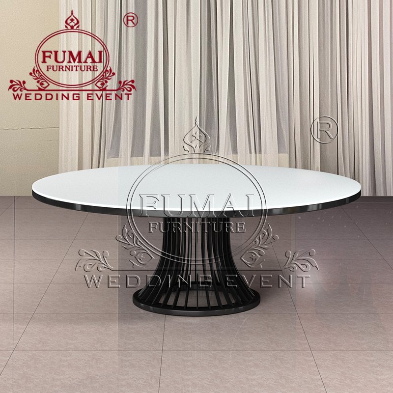 Wedding Event Banquet Hotel Round Cheap Restaurant Furniture Wholesale Steel Metal Mdf Top Classical Dining Table
