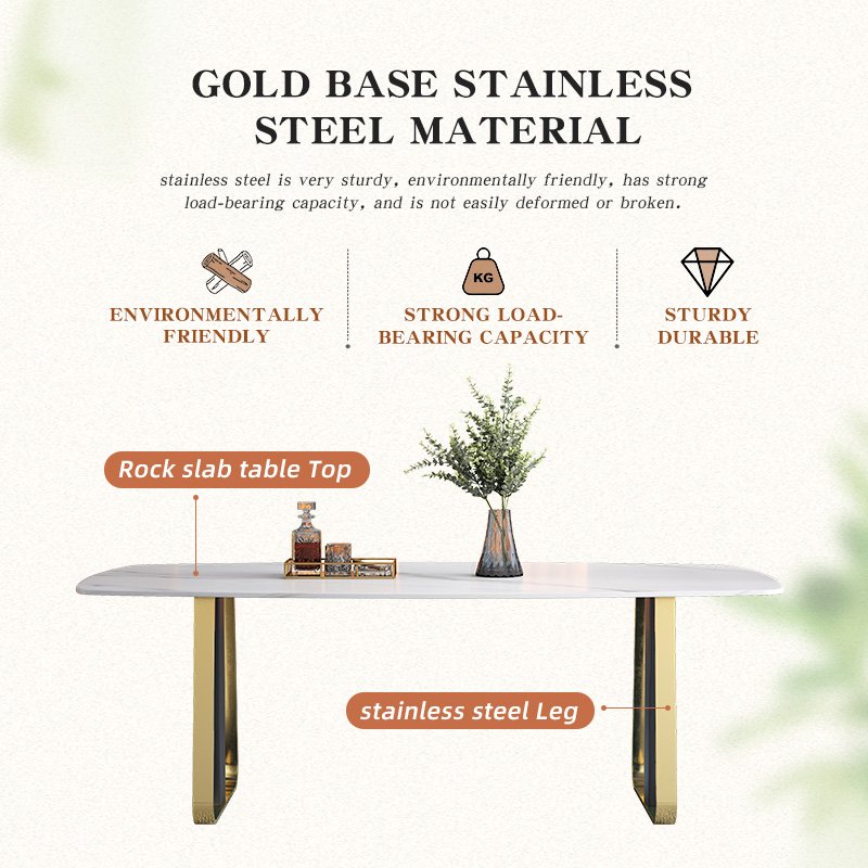 Modern Gold Stainless Steel Dining Table Set Minimalist for Nordic Living Room or Hotel Home Furniture