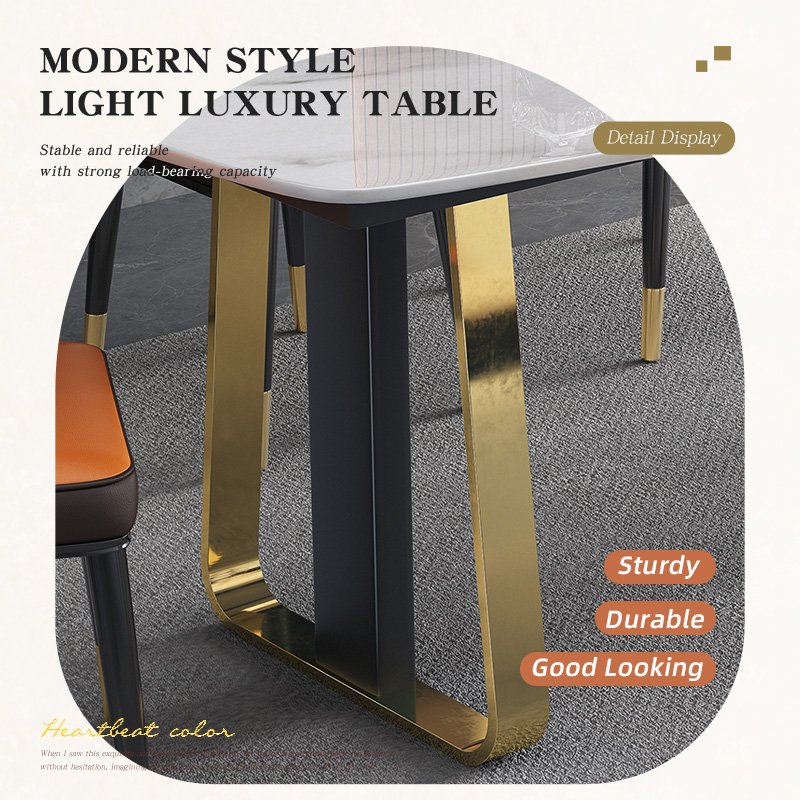 Modern Gold Stainless Steel Dining Table Set Minimalist for Nordic Living Room or Hotel Home Furniture