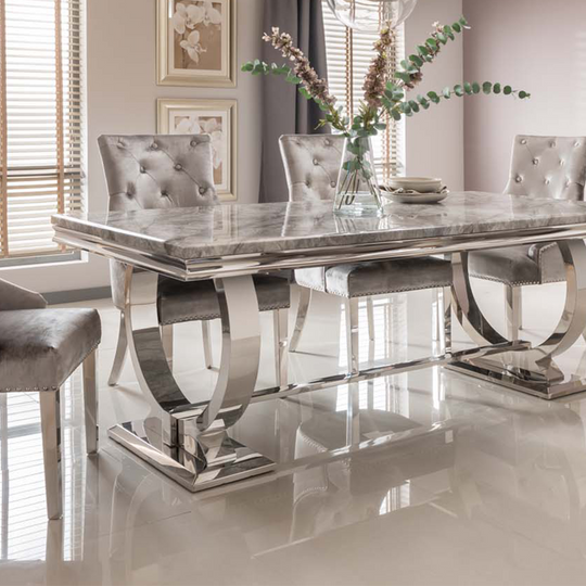 2024 Hot Home Furniture Luxury Dining Table Designs Stainless Steel Base Marble Dining Table