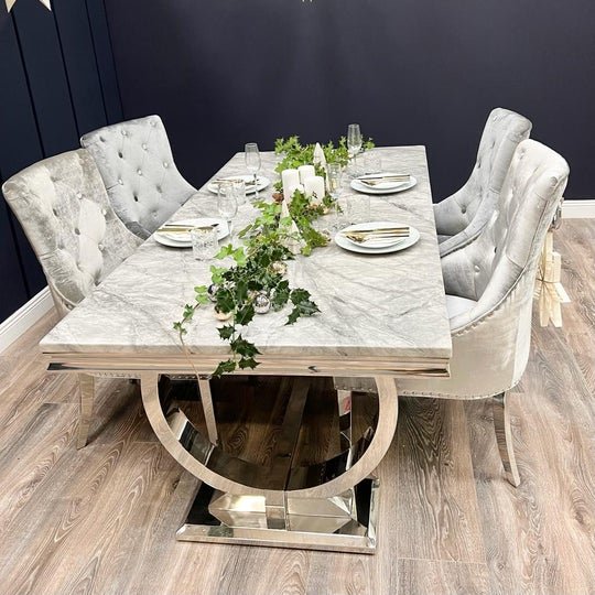 2024 Hot Home Furniture Luxury Dining Table Designs Stainless Steel Base Marble Dining Table