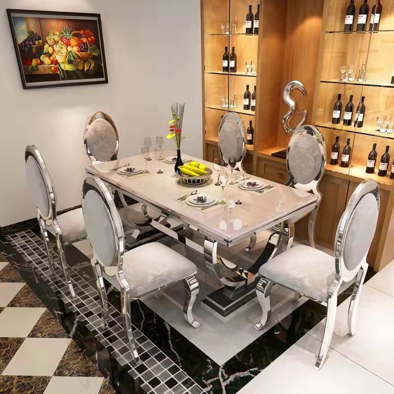 2024 Hot Home Furniture Luxury Dining Table Designs Stainless Steel Base Marble Dining Table