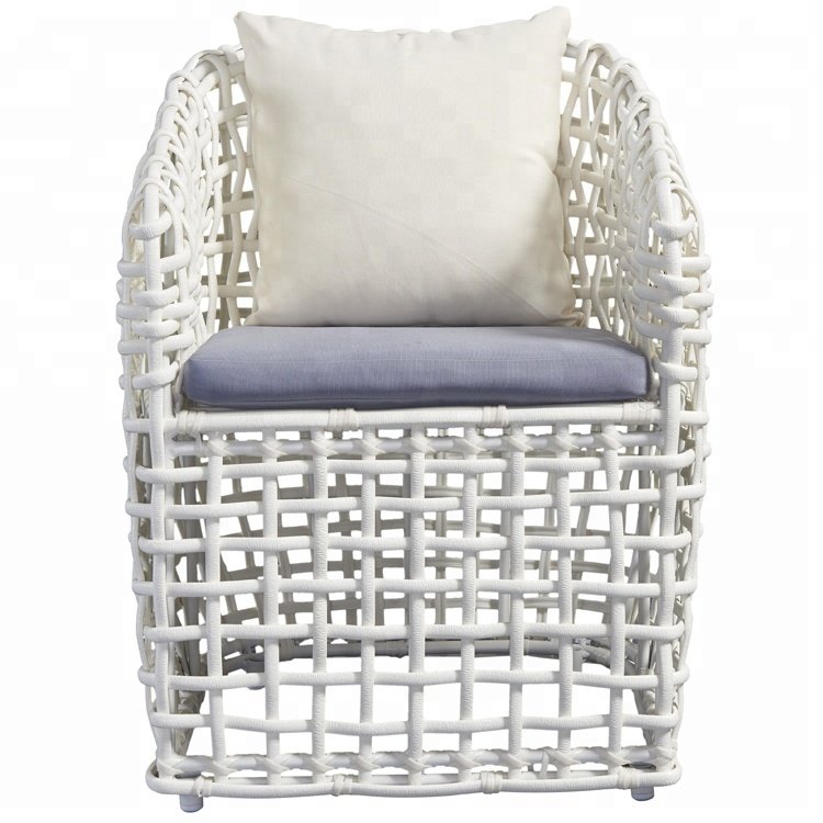 Luxury White Garden 7 Piece Wicker Dining Set Furniture Outdoor Patio Rattan Aluminum Table and 6 Seater Chairs