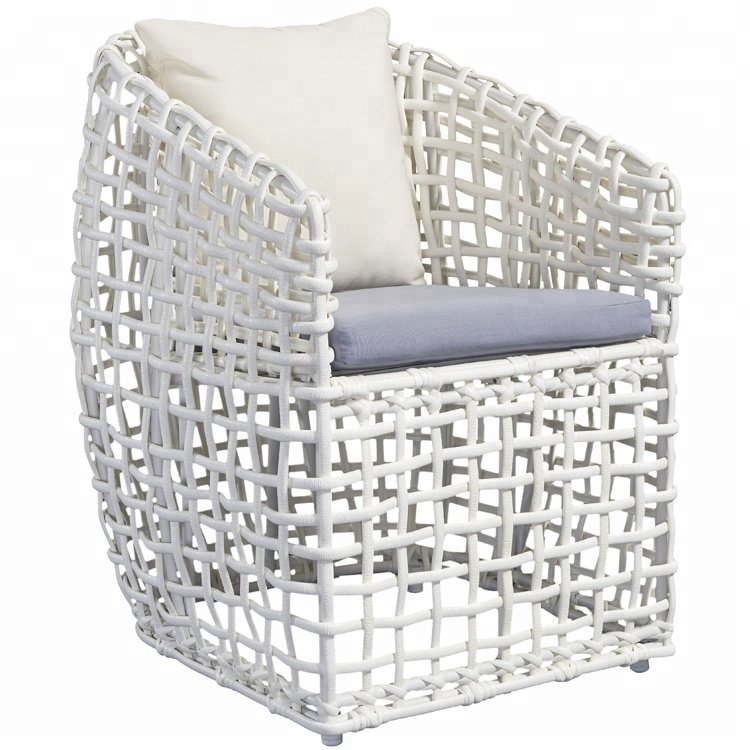 Luxury White Garden 7 Piece Wicker Dining Set Furniture Outdoor Patio Rattan Aluminum Table and 6 Seater Chairs