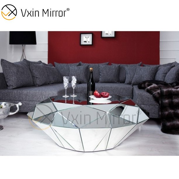 OEM Homemade WXF-1037 Triangle Silver Glass Dining Table Modern End Table for Home Furniture Use