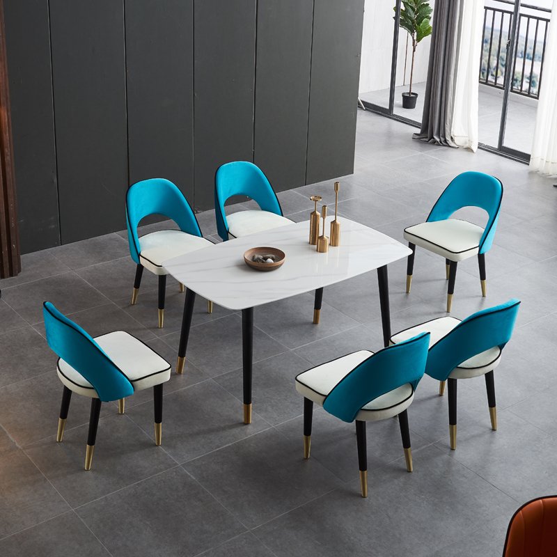 Dinning room furniture Marble dining tables set and 6 chairs for home Designer fabric soft sponge upholstered chair