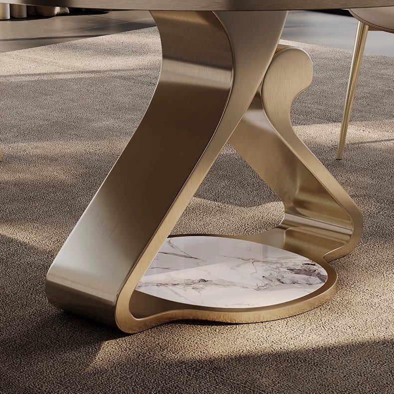 Light Dining Table Round Table Microcrystalline Stone Marble with Turntable Modern Italian Luxury Home Furniture Metal Rock Slab