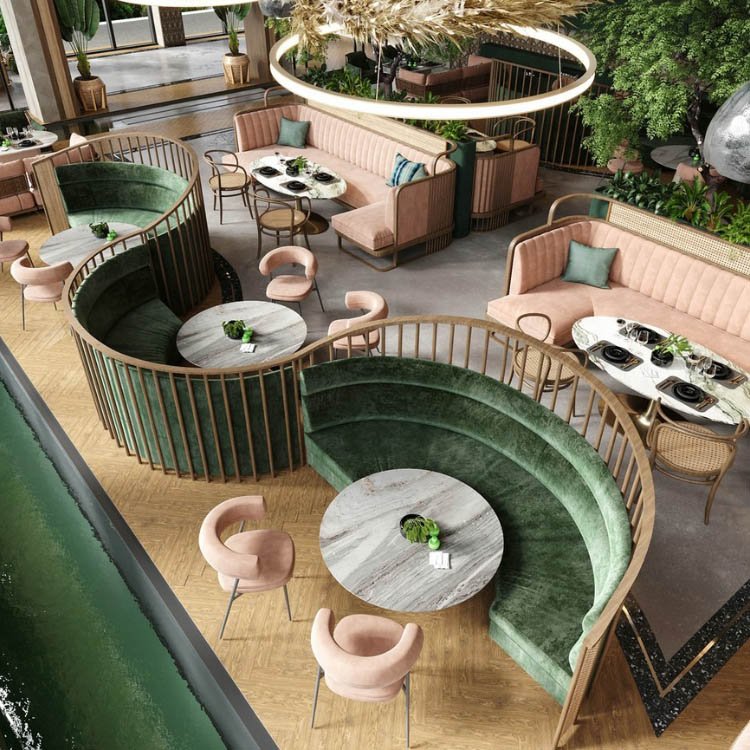 Orangefurn High End Hotel Commercial Restaurant Furniture Modern Design Restaurant Furniture Set Club Cafe Table And Sofa Set