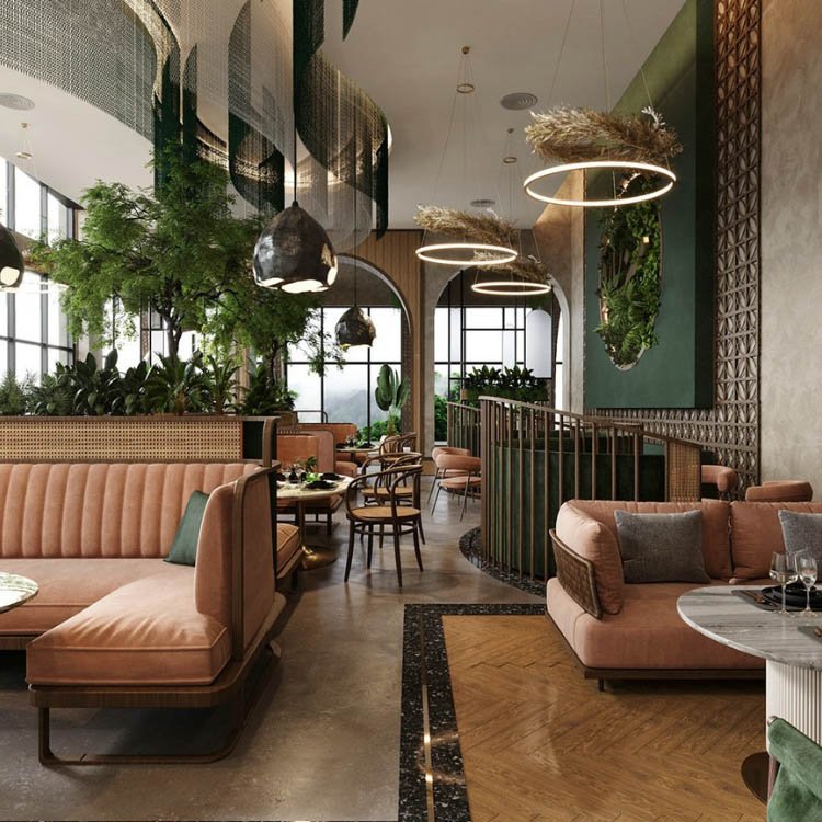 Orangefurn High End Hotel Commercial Restaurant Furniture Modern Design Restaurant Furniture Set Club Cafe Table And Sofa Set