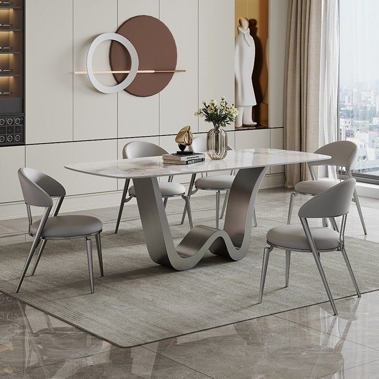 Light luxury slate dr combination Italian minimalist household stainless steel modern high-end bright rectangular dining table