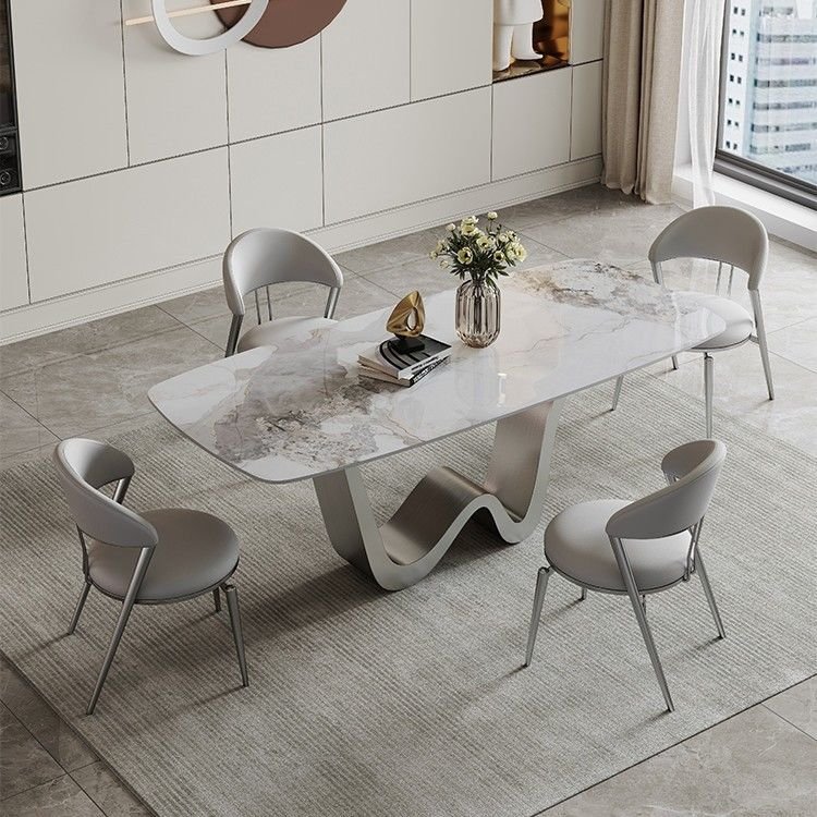 Light luxury slate dr combination Italian minimalist household stainless steel modern high-end bright rectangular dining table