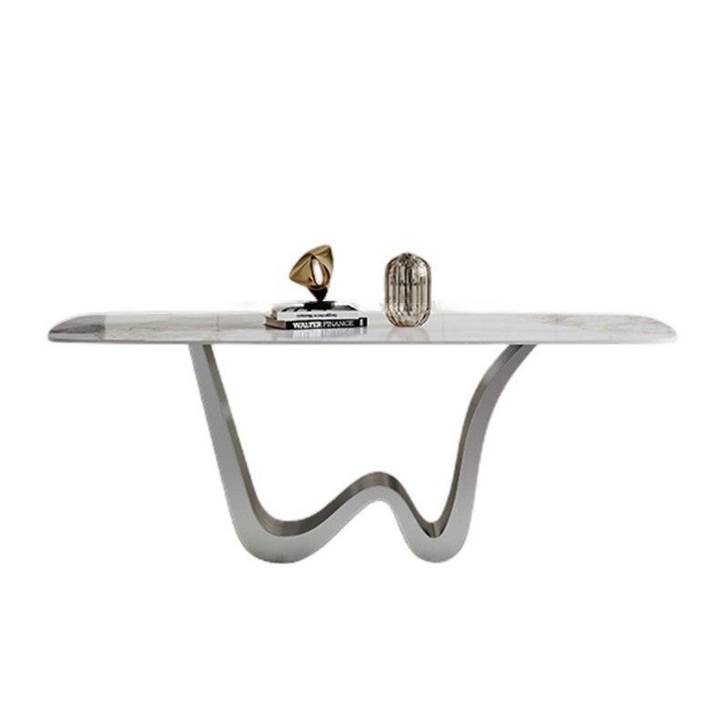 Light luxury slate dr combination Italian minimalist household stainless steel modern high-end bright rectangular dining table