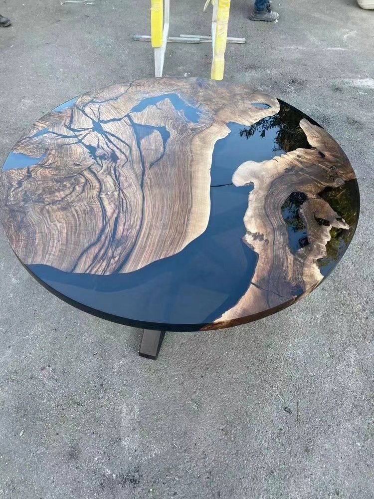 Luxury Factory Direct Solid Walnut Wood Cafe Coffee Kitchen Restaurant River Epoxy Resin Slab Dining Table