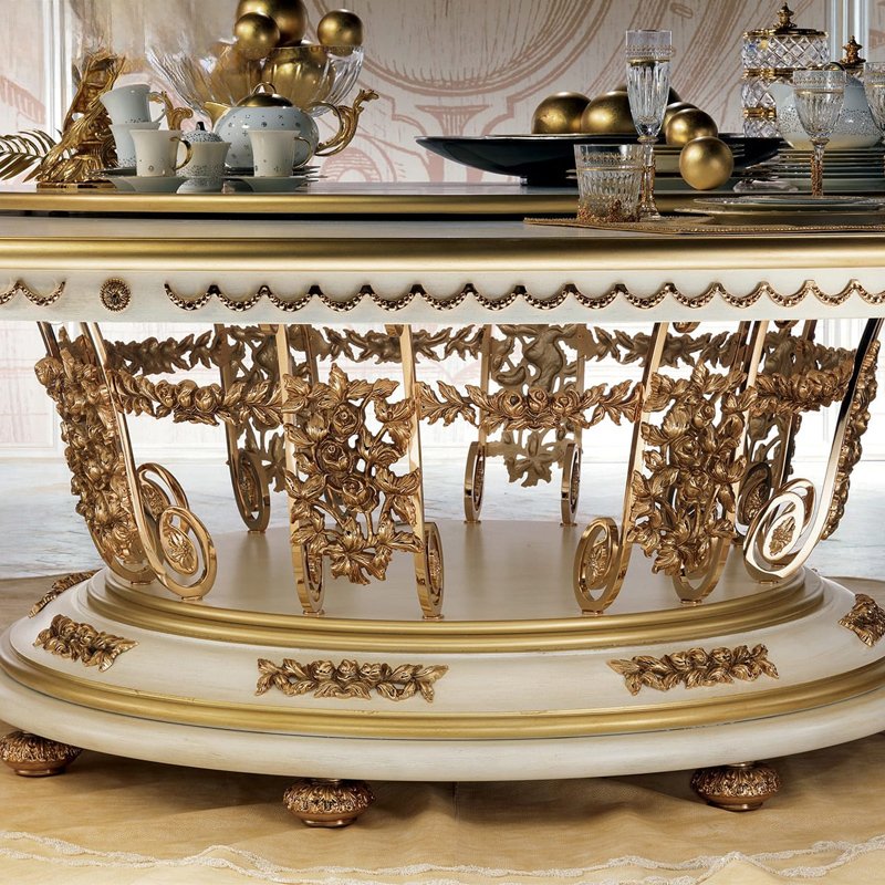 French royal classic dining table exquisite rose hand carving design Italian dining furniture royal round dining table