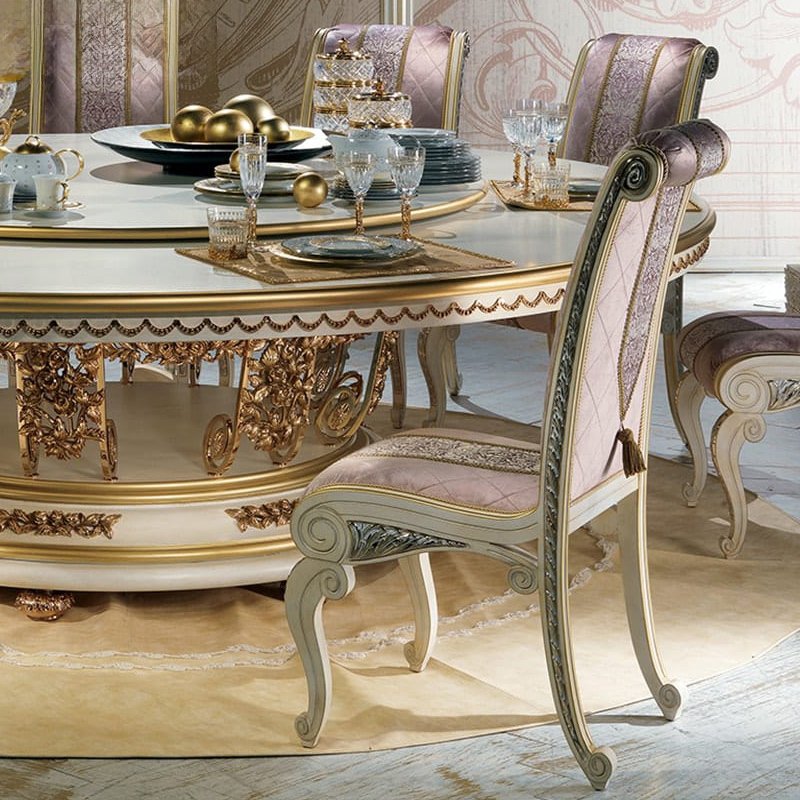 French royal classic dining table exquisite rose hand carving design Italian dining furniture royal round dining table