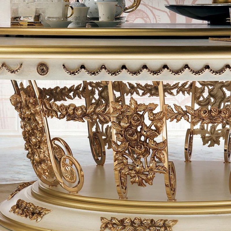 French royal classic dining table exquisite rose hand carving design Italian dining furniture royal round dining table