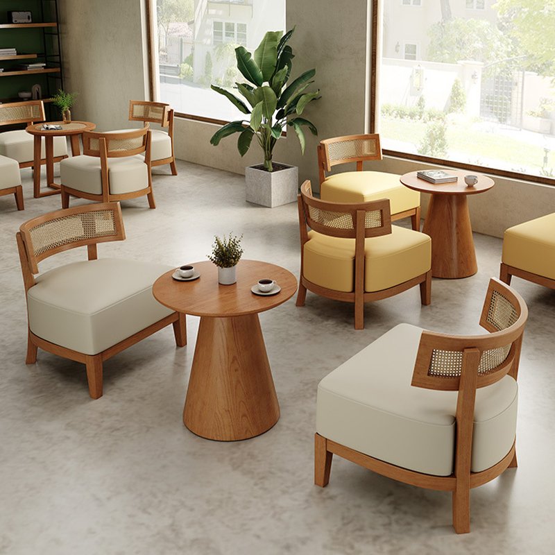 Milk Tea Shop Dessert Restaurant Woven Rattan Wood Wabi-sabi Style Casual Cafe table And Chair Set Solid Wood Chair And table