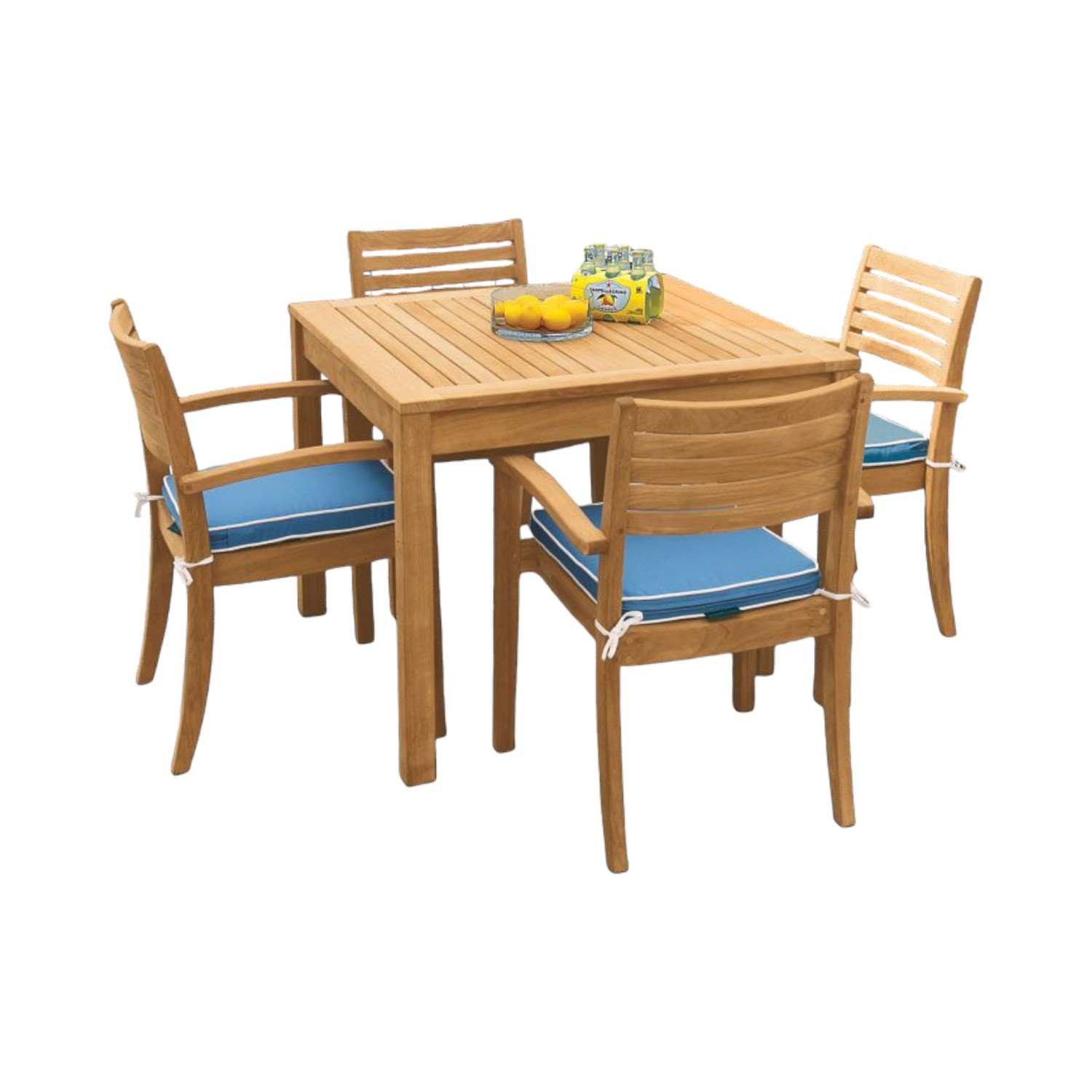 Square Teak Wood Dining Table Set with 4 Seater Chairs for Outdoor Beach Garden Coffee Shops Restaurants Hotels Malls