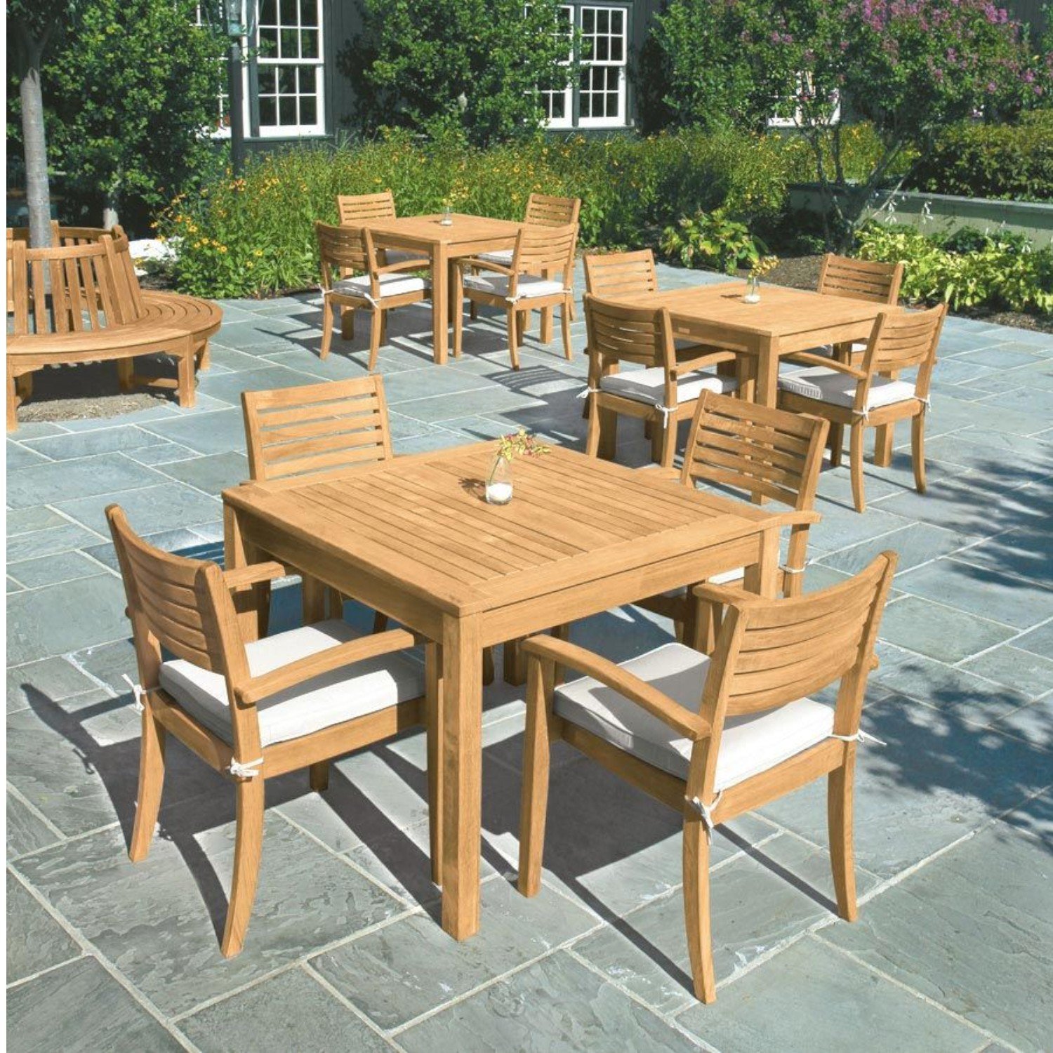 Square Teak Wood Dining Table Set with 4 Seater Chairs for Outdoor Beach Garden Coffee Shops Restaurants Hotels Malls
