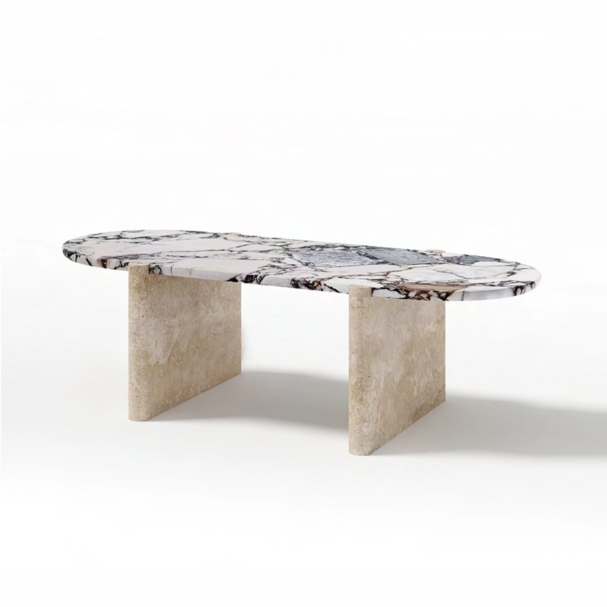 SHIHUI Customized New Style Luxury Marble Dining Room Furniture Table Set Modern Natural Oval Marble Travertine Dining Table Set