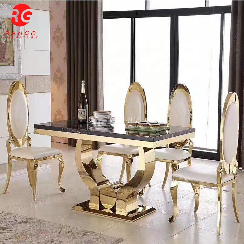 Foshan factory Dining table set modern design luxury 8 seater glass marble top dining table