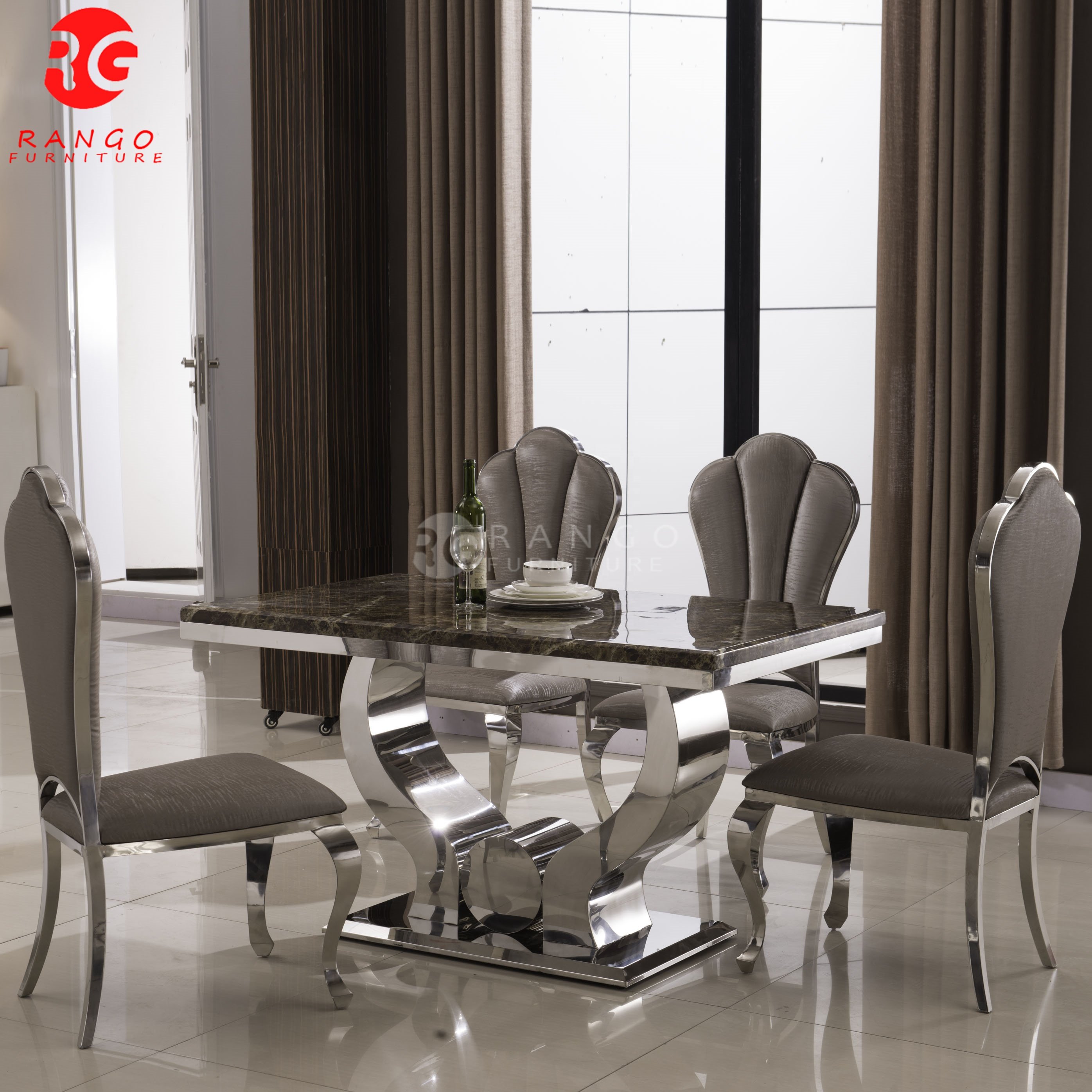 Foshan factory Dining table set modern design luxury 8 seater glass marble top dining table