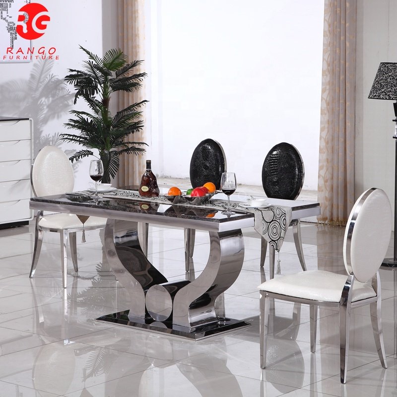 Foshan factory Dining table set modern design luxury 8 seater glass marble top dining table