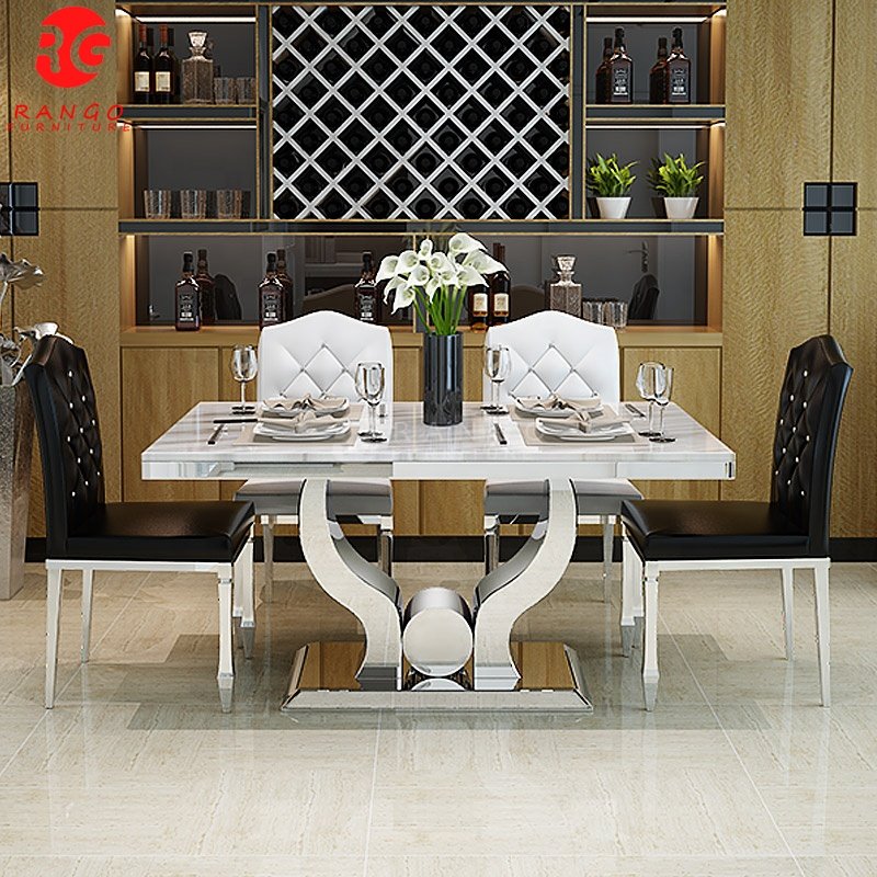 Foshan factory Dining table set modern design luxury 8 seater glass marble top dining table