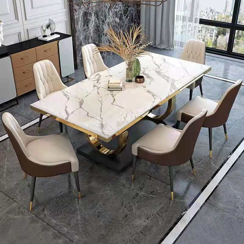 classic dining table Artificial Natural Korean Italian Dubai black Rectangle Luxury 6 8 10 12 Seater Marble Top Dining Table